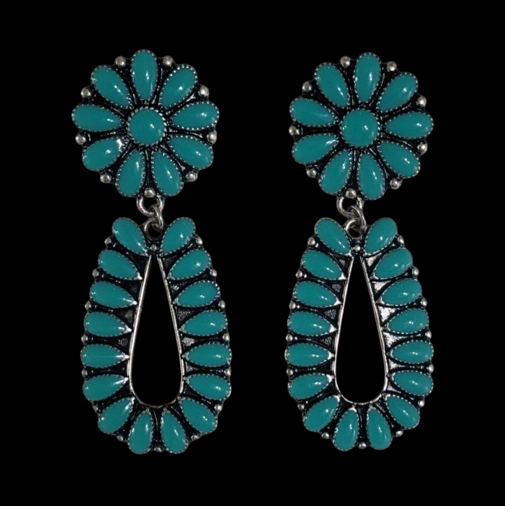 Turquoise Squash Blossom Earrings New - Picture 2 of 4